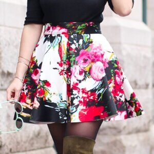 AQUA BLOOMINGDALES Floral Inverted Pleat Skirt Neoprene Mini Skirt Multi A-Line